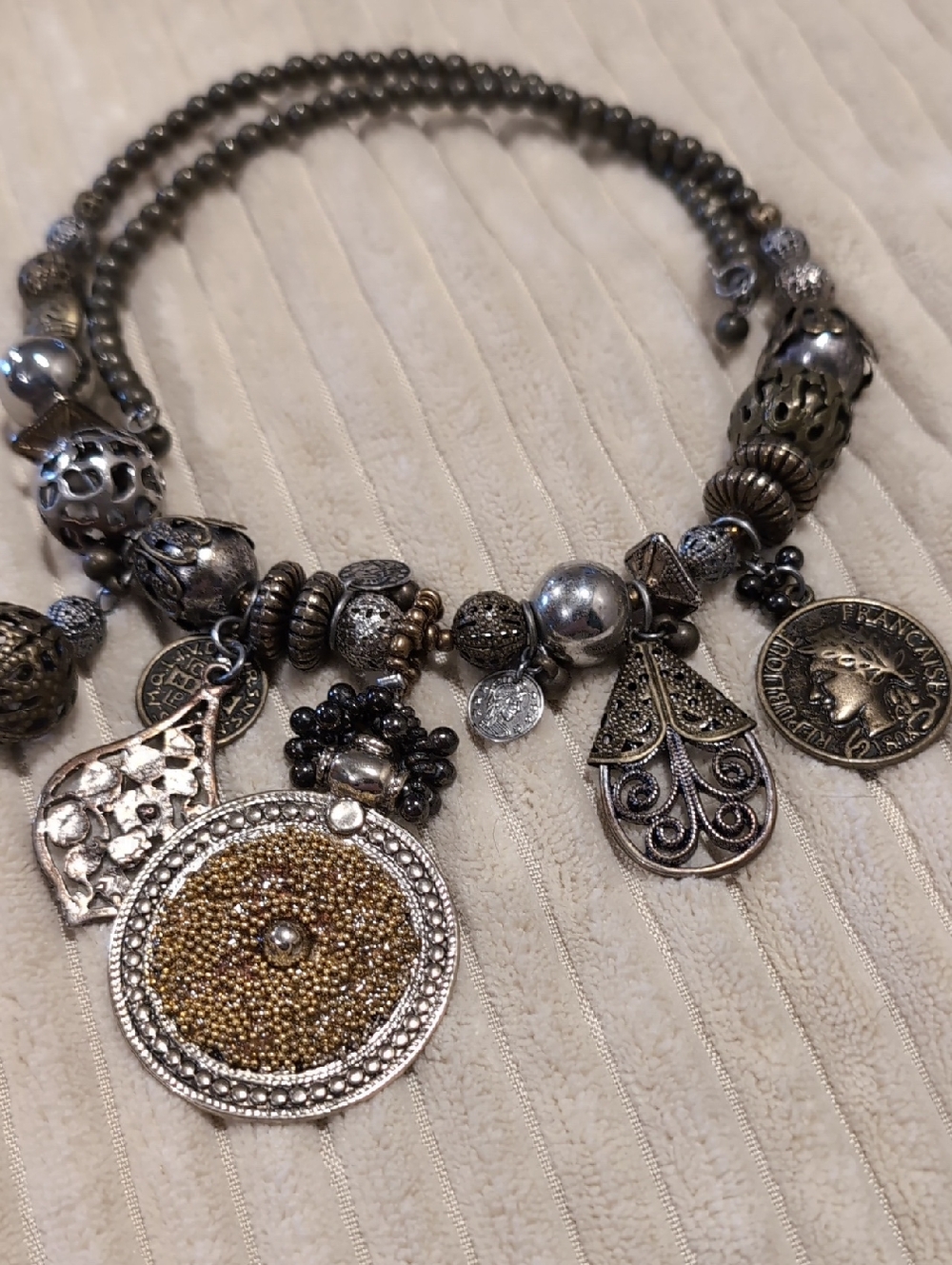 Boho Silver-Tone Charm Necklace and Bracelet Set